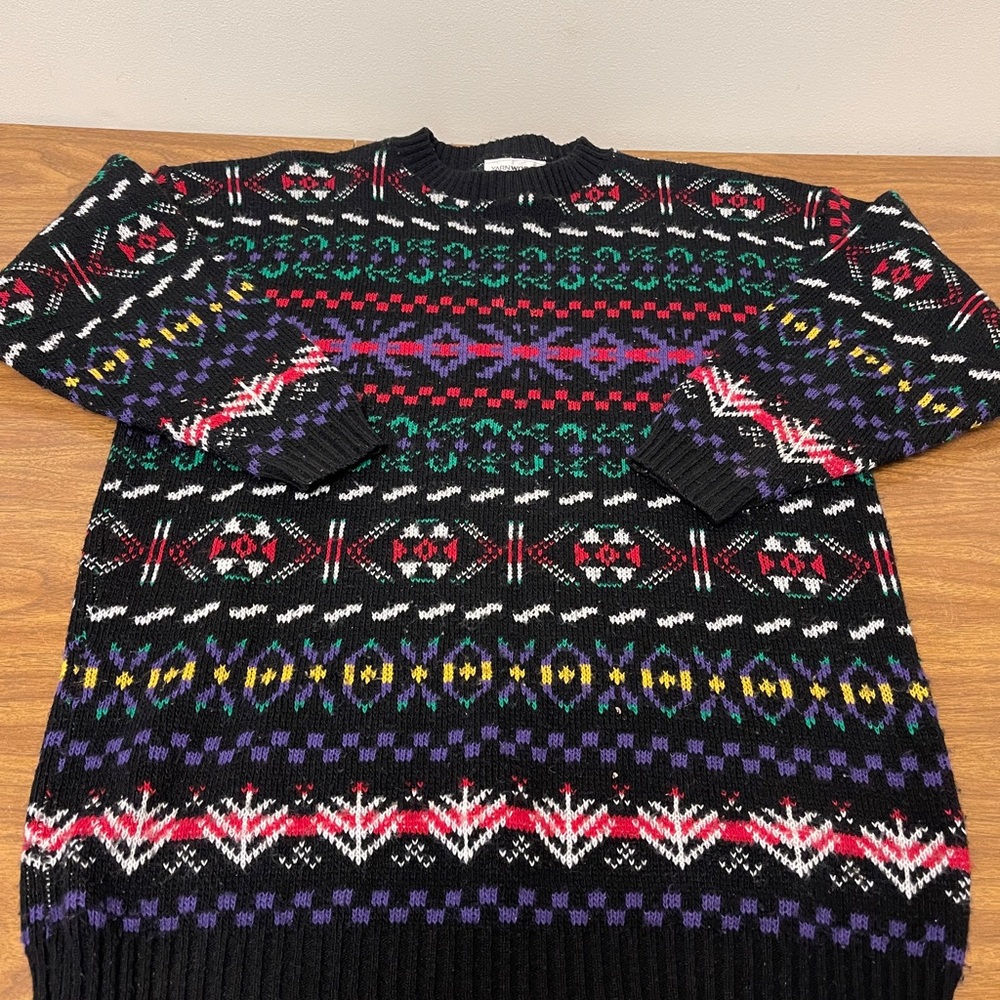 Vintage 90s Yarn Works Geometric Knit Sweater No Tag Assuming Fits L